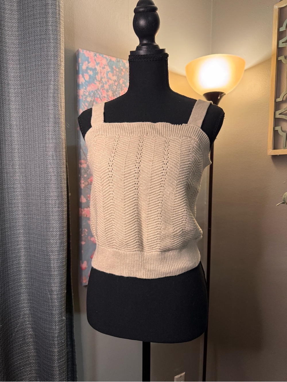 Joie Neutral Beige Pointelle Knit Tank